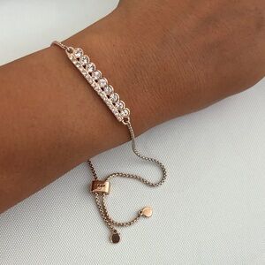 DKNY Adjustable Rose Gold & Brass mixed Bangle Bracelet with Clear Stones